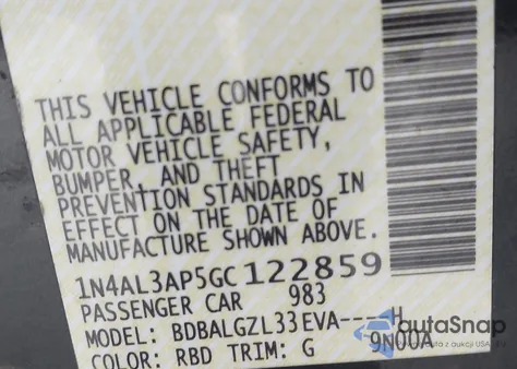 2016 Nissan Altima 2.5 S из США, поврежденный, VIN 1N4AL3AP5GC122859